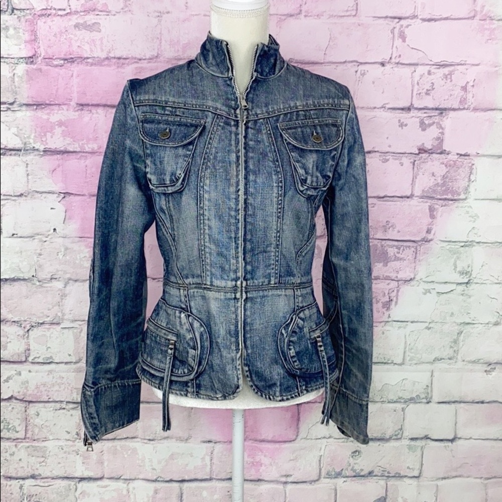 Banana Republic distressed fitted denim jacket M
